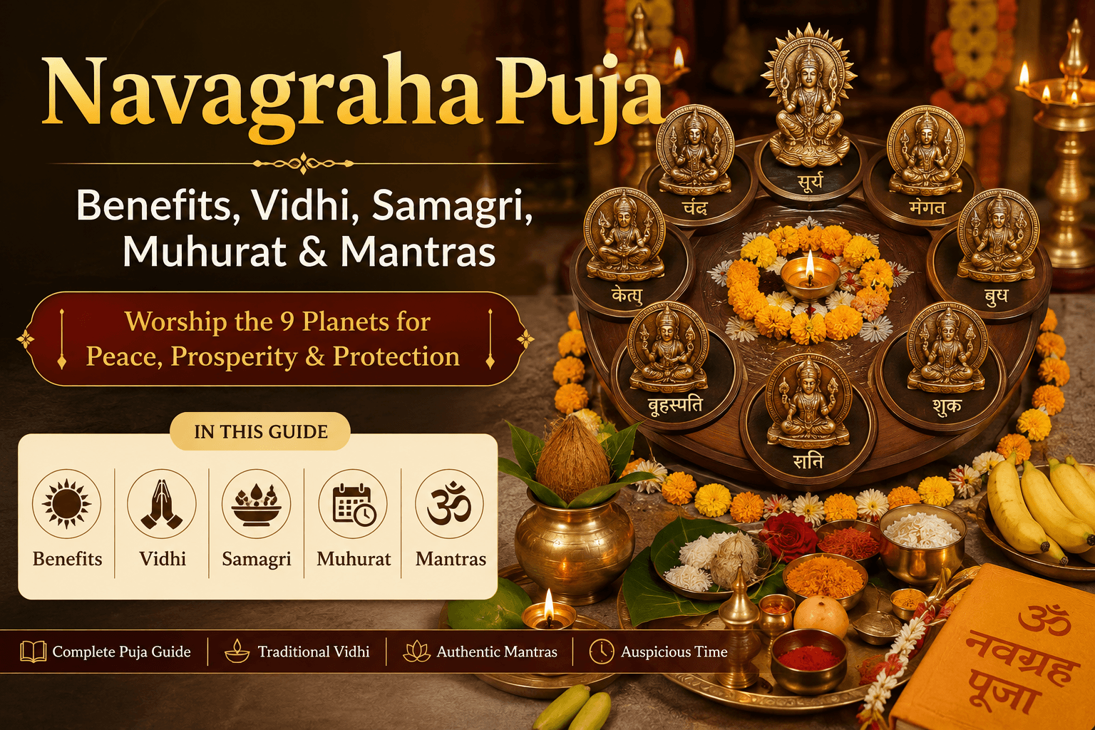 Navagraha Puja with nine grahas and offerings